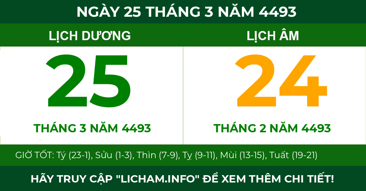 lịch âm ngày 25 tháng 3 năm 4493
