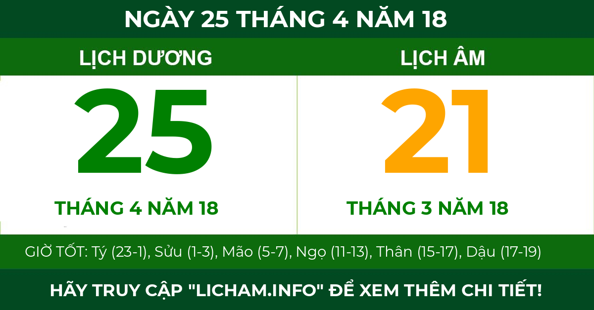 lịch âm ngày 25 tháng 4 năm 18