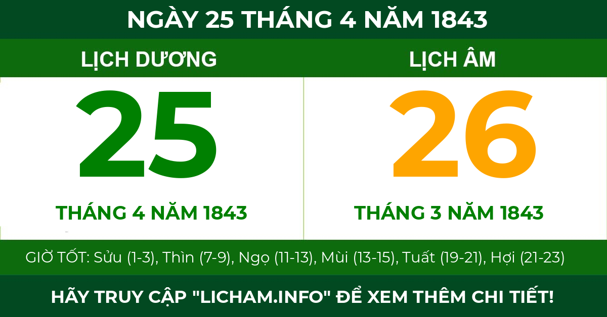 lịch âm ngày 25 tháng 4 năm 1843