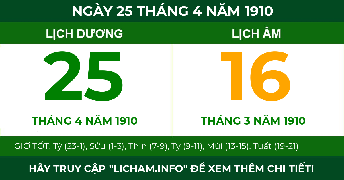 lịch âm ngày 25 tháng 4 năm 1910
