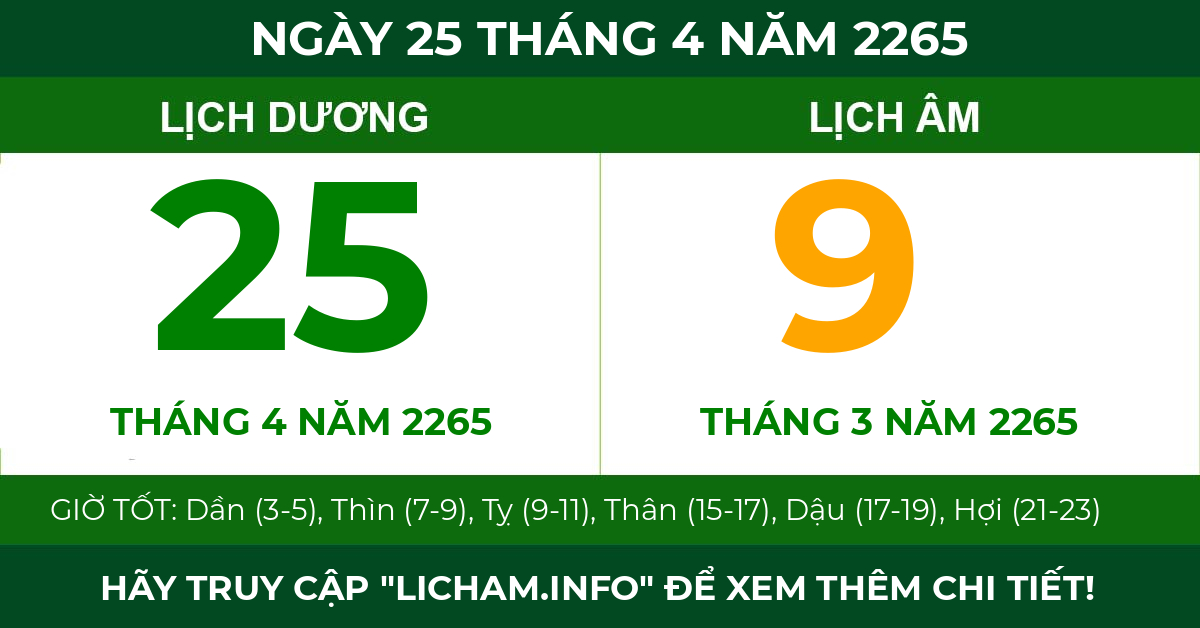 lịch âm ngày 25 tháng 4 năm 2265