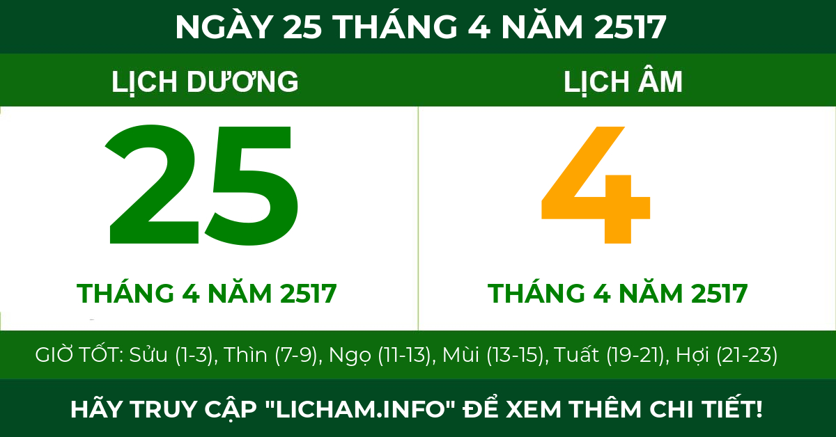 lịch âm ngày 25 tháng 4 năm 2517