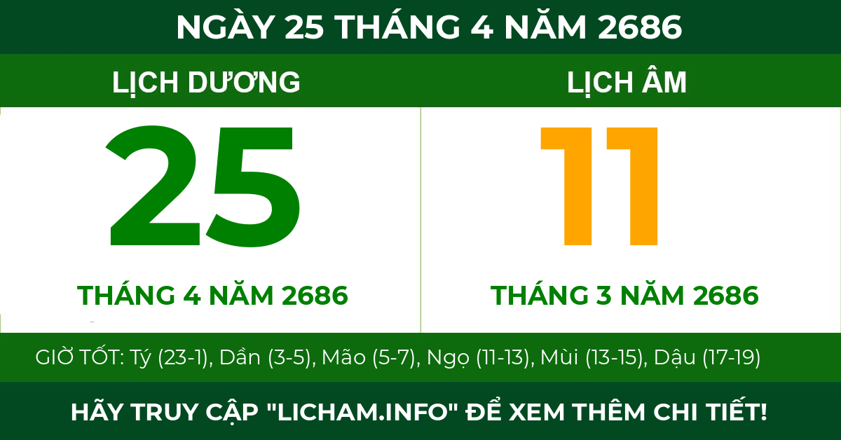 lịch âm ngày 25 tháng 4 năm 2686