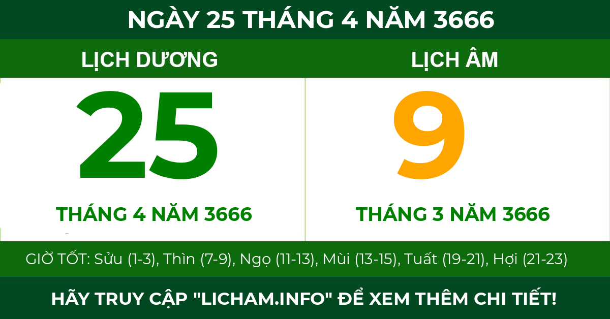 lịch âm ngày 25 tháng 4 năm 3666
