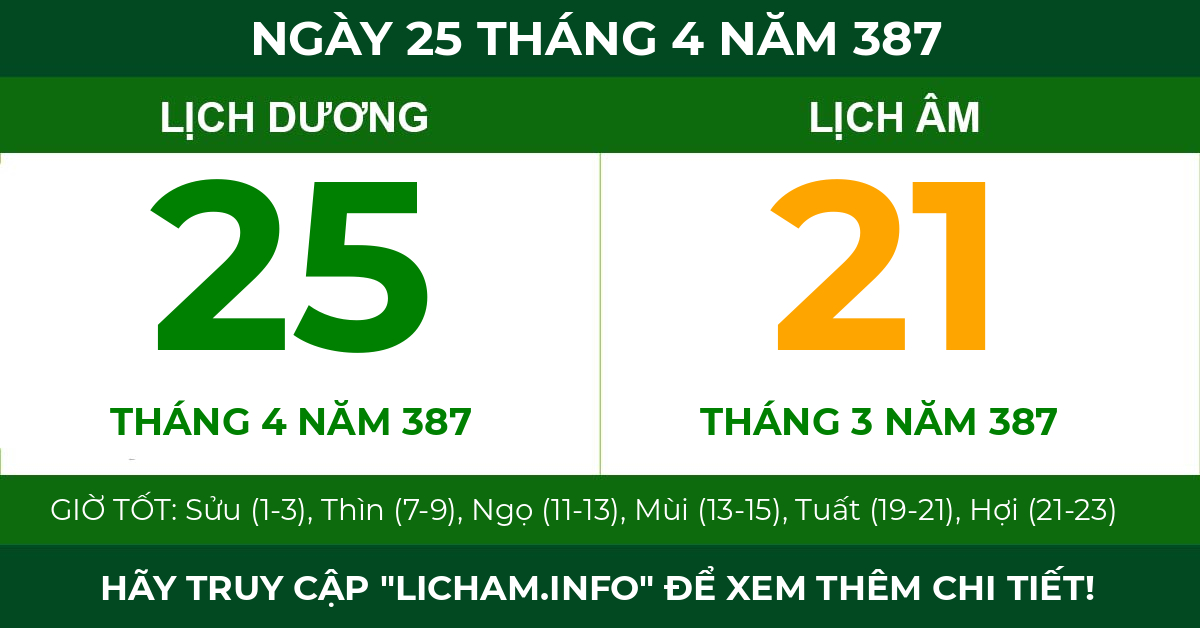 lịch âm ngày 25 tháng 4 năm 387