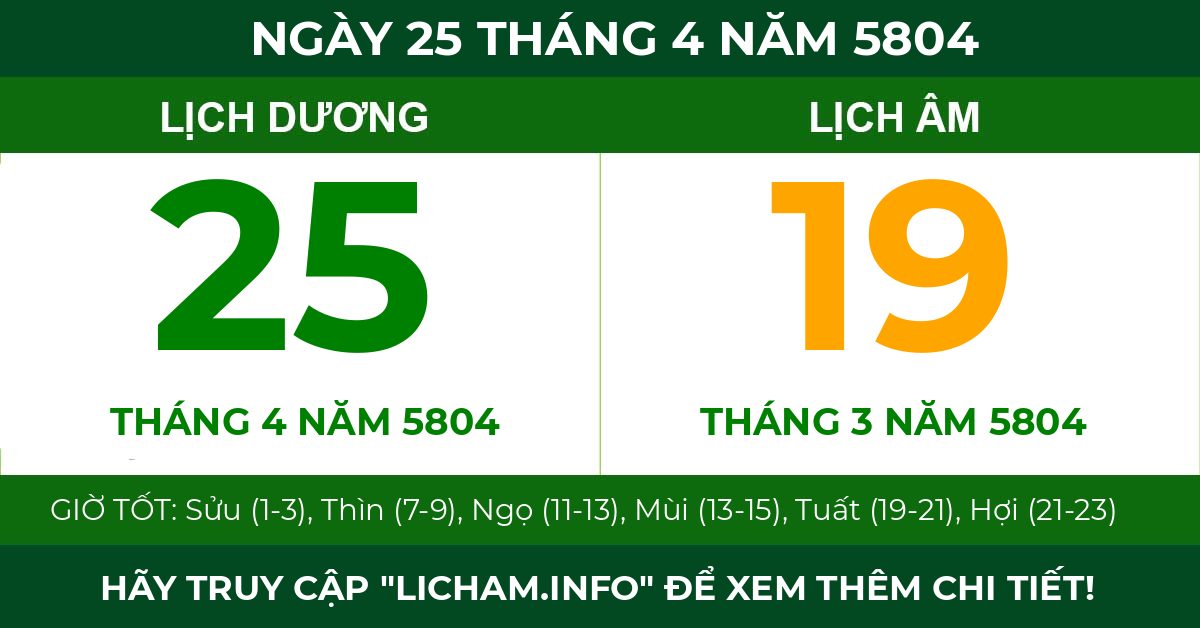 lịch âm ngày 25 tháng 4 năm 5804