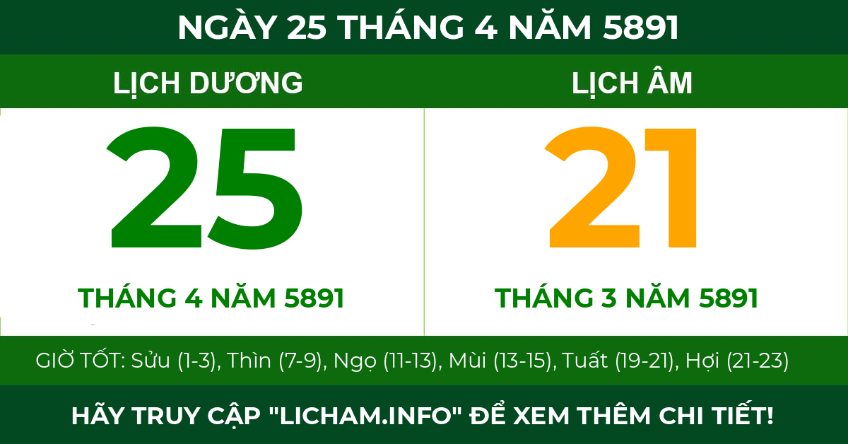 lịch âm ngày 25 tháng 4 năm 5891