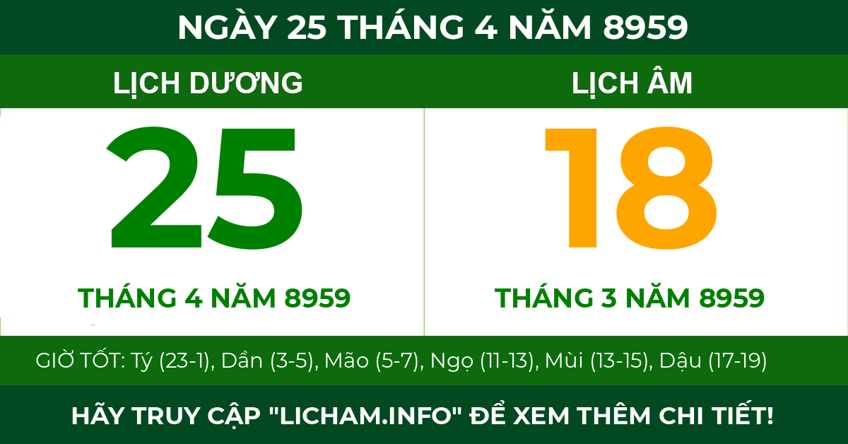 lịch âm ngày 25 tháng 4 năm 8959