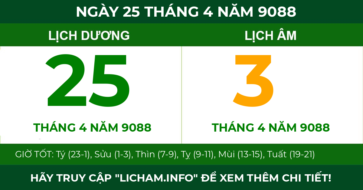 lịch âm ngày 25 tháng 4 năm 9088