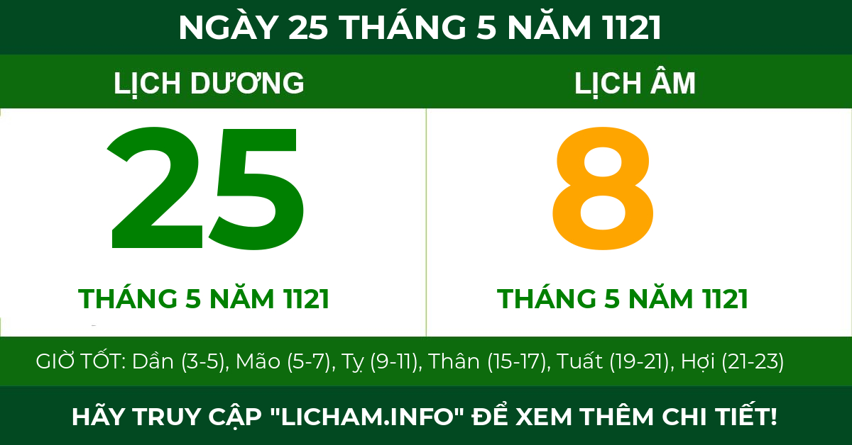 lịch âm ngày 25 tháng 5 năm 1121