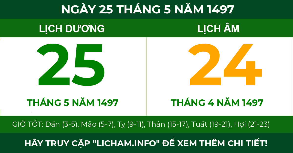 lịch âm ngày 25 tháng 5 năm 1497