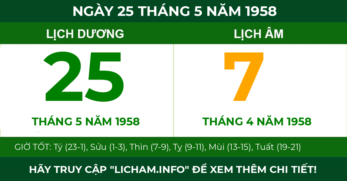 lịch âm ngày 25 tháng 5 năm 1958