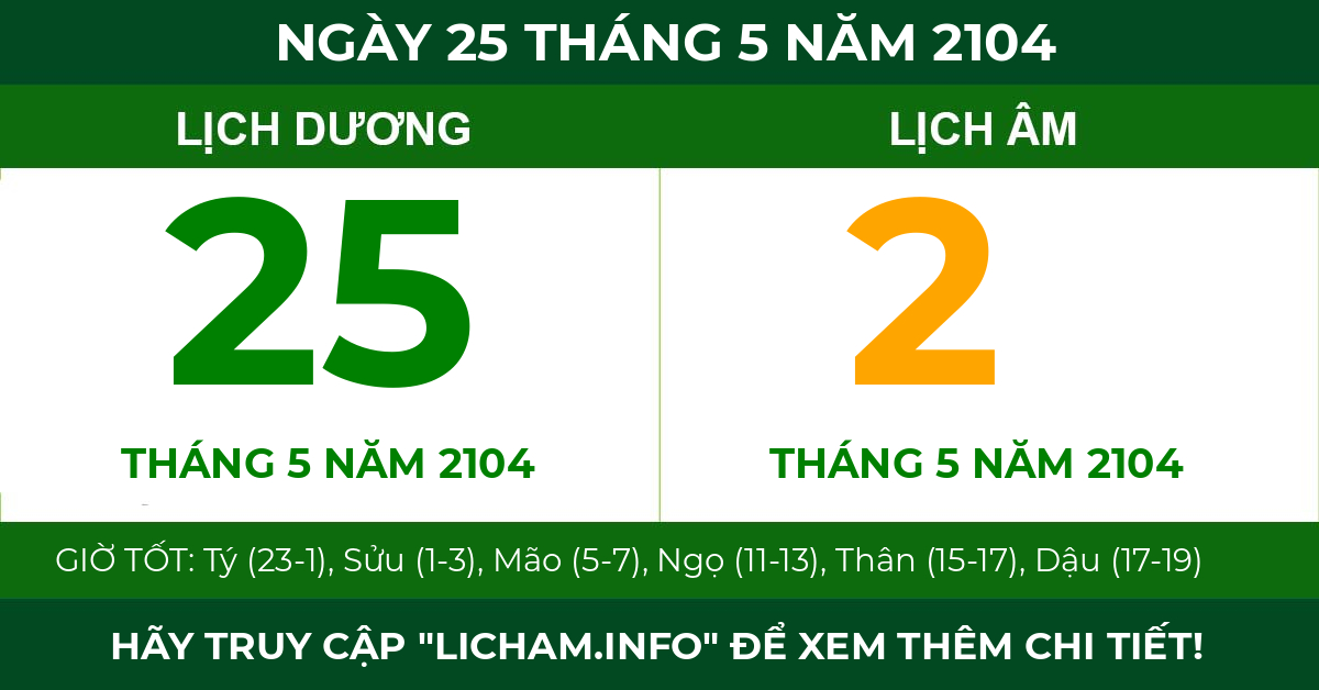 lịch âm ngày 25 tháng 5 năm 2104