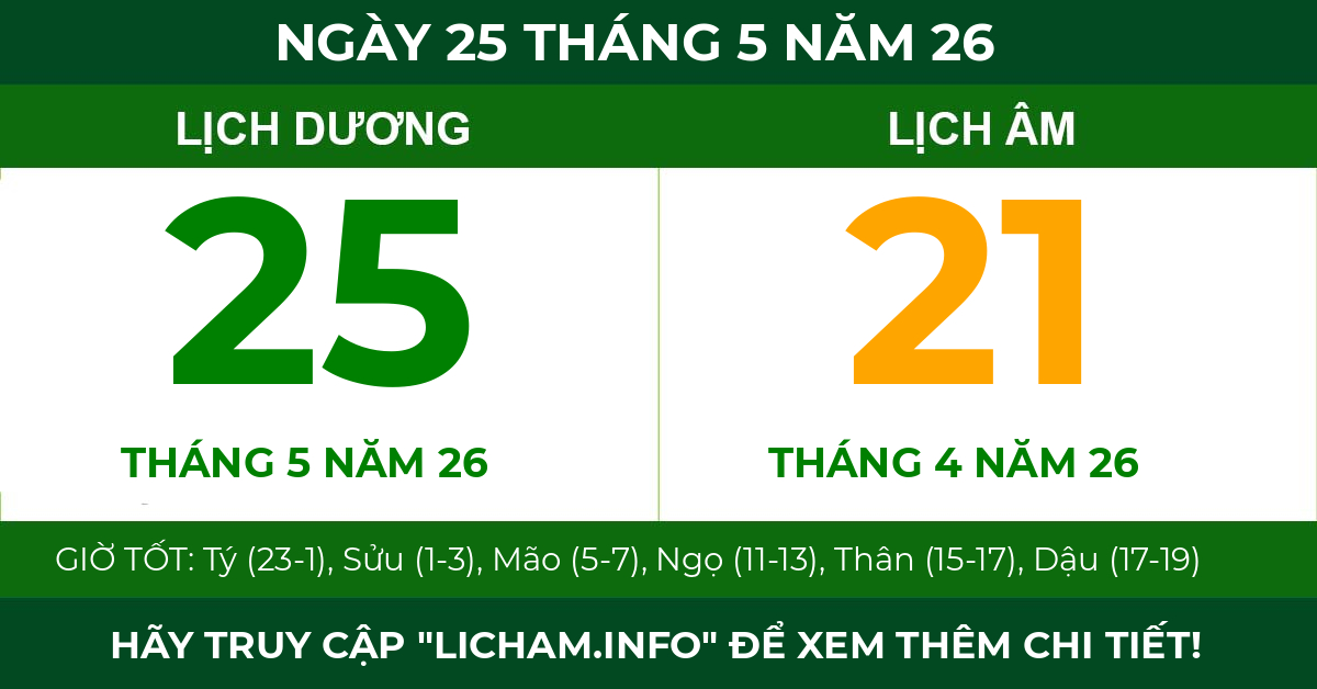 lịch âm ngày 25 tháng 5 năm 26