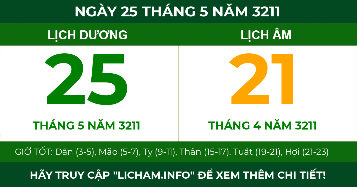 lịch âm ngày 25 tháng 5 năm 3211