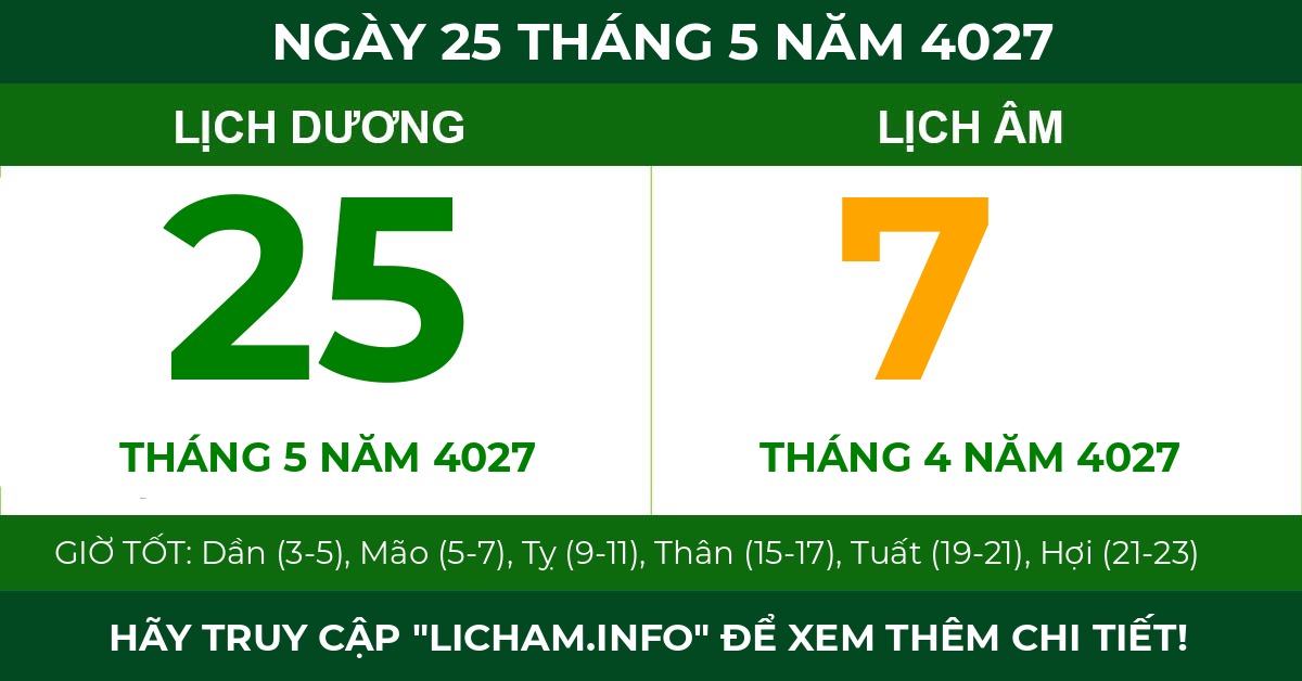 lịch âm ngày 25 tháng 5 năm 4027