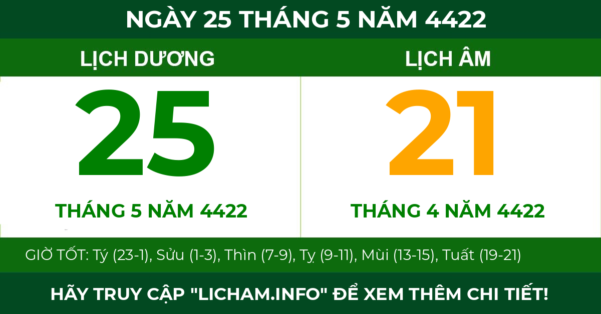 lịch âm ngày 25 tháng 5 năm 4422