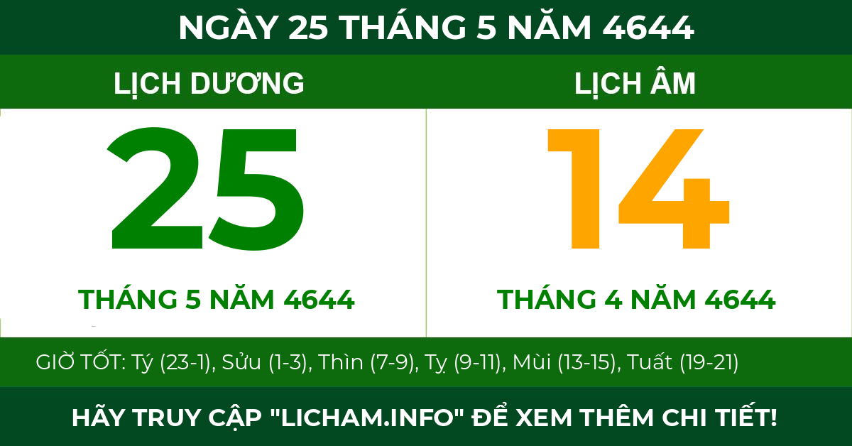 lịch âm ngày 25 tháng 5 năm 4644