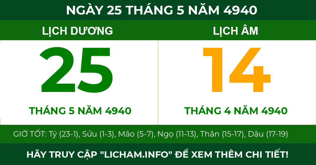 lịch âm ngày 25 tháng 5 năm 4940