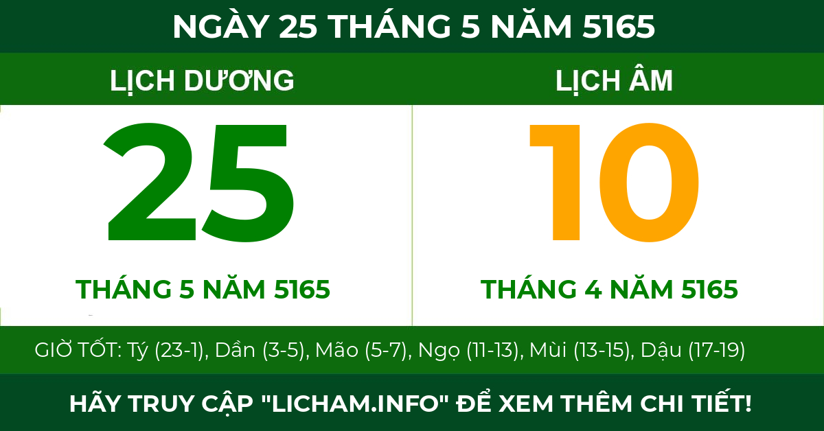 lịch âm ngày 25 tháng 5 năm 5165