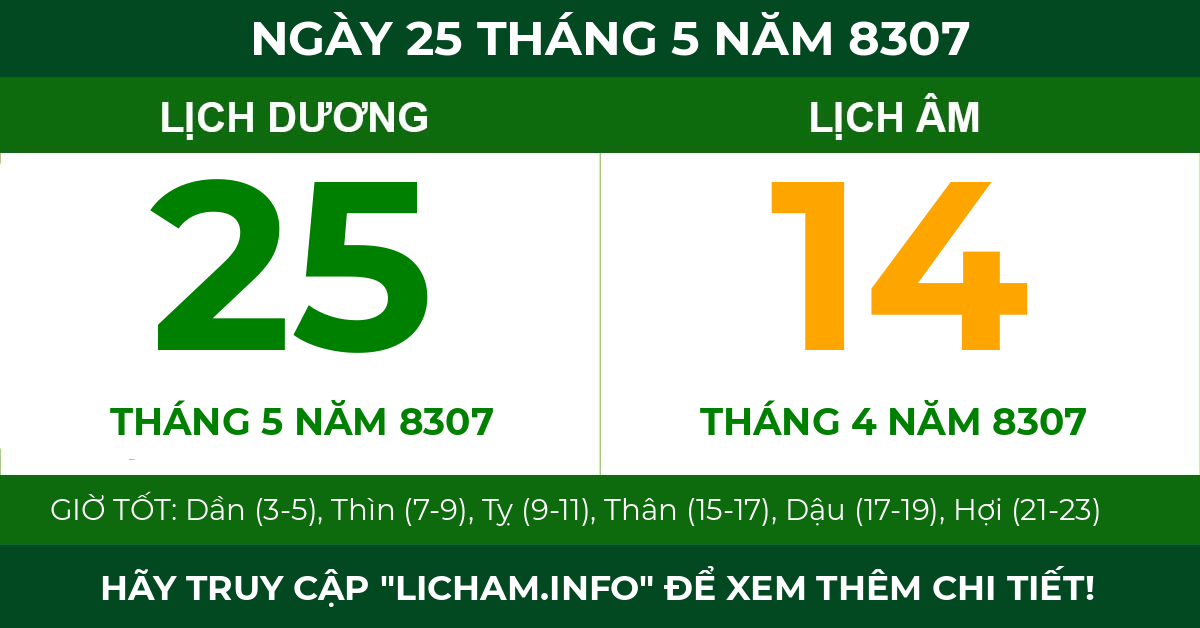 lịch âm ngày 25 tháng 5 năm 8307