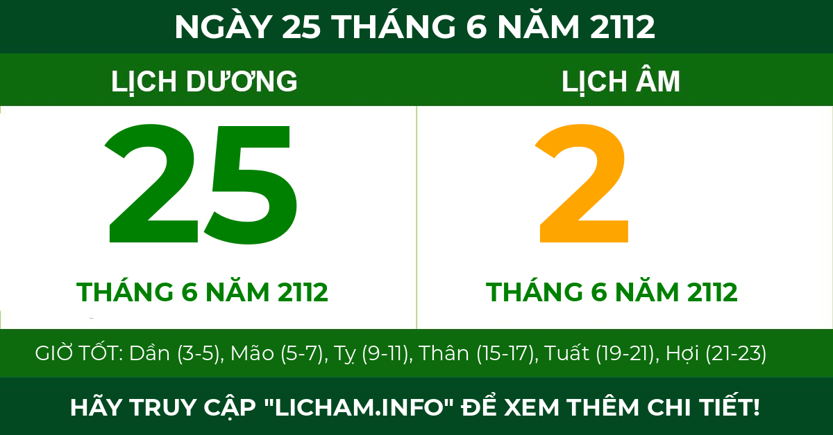 lịch âm ngày 25 tháng 6 năm 2112