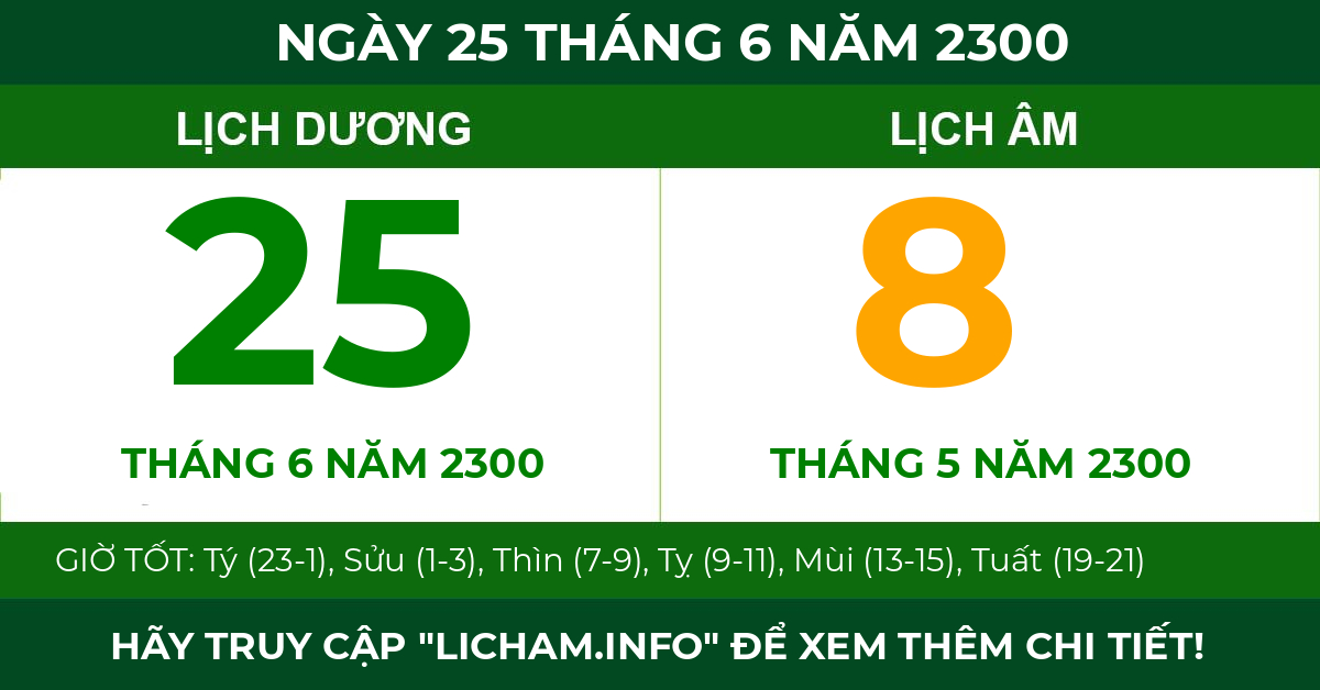 lịch âm ngày 25 tháng 6 năm 2300