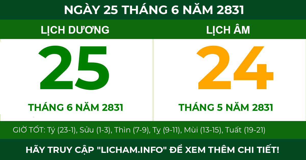 lịch âm ngày 25 tháng 6 năm 2831