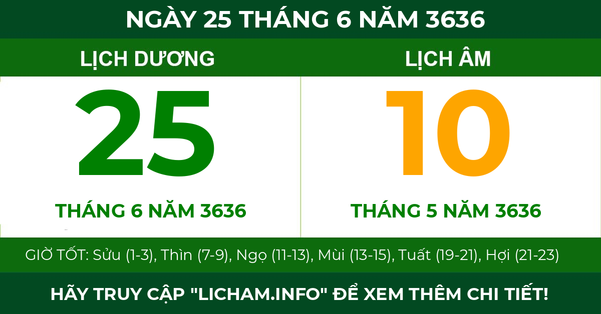 lịch âm ngày 25 tháng 6 năm 3636