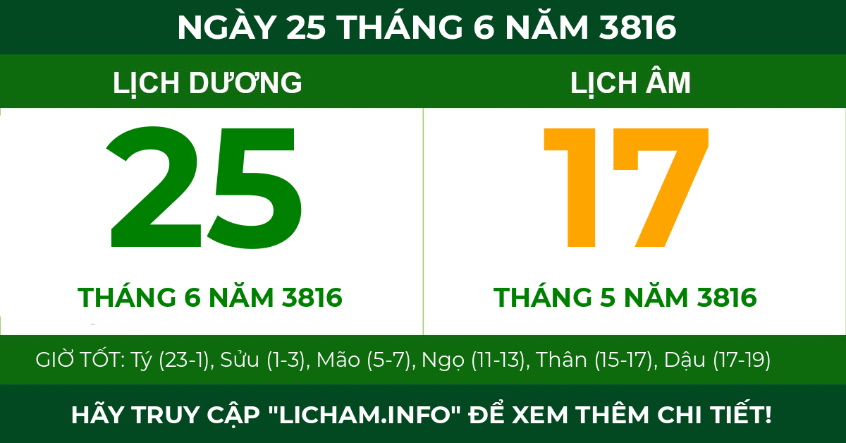 lịch âm ngày 25 tháng 6 năm 3816