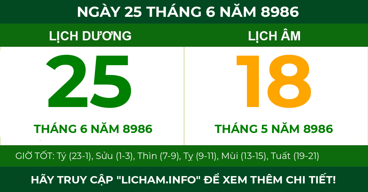 lịch âm ngày 25 tháng 6 năm 8986