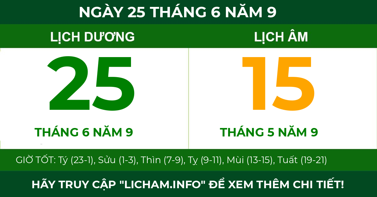 lịch âm ngày 25 tháng 6 năm 9