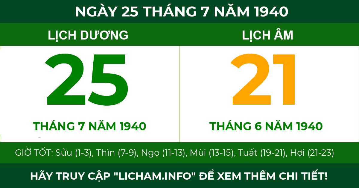 lịch âm ngày 25 tháng 7 năm 1940