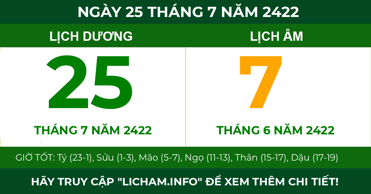 lịch âm ngày 25 tháng 7 năm 2422