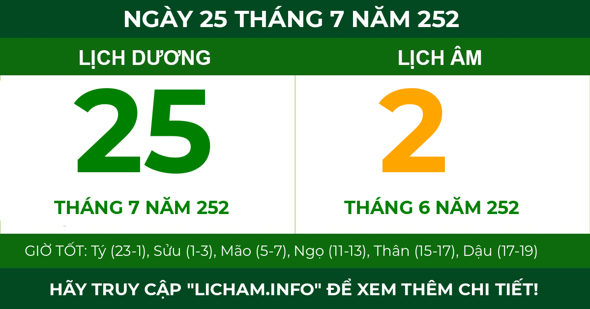 lịch âm ngày 25 tháng 7 năm 252