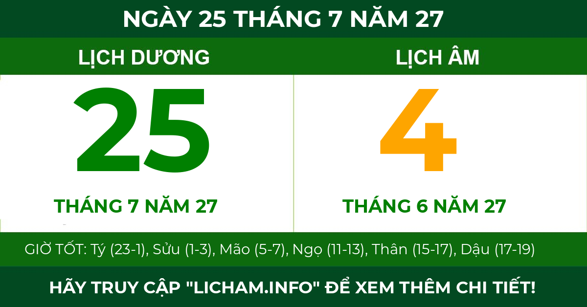 lịch âm ngày 25 tháng 7 năm 27