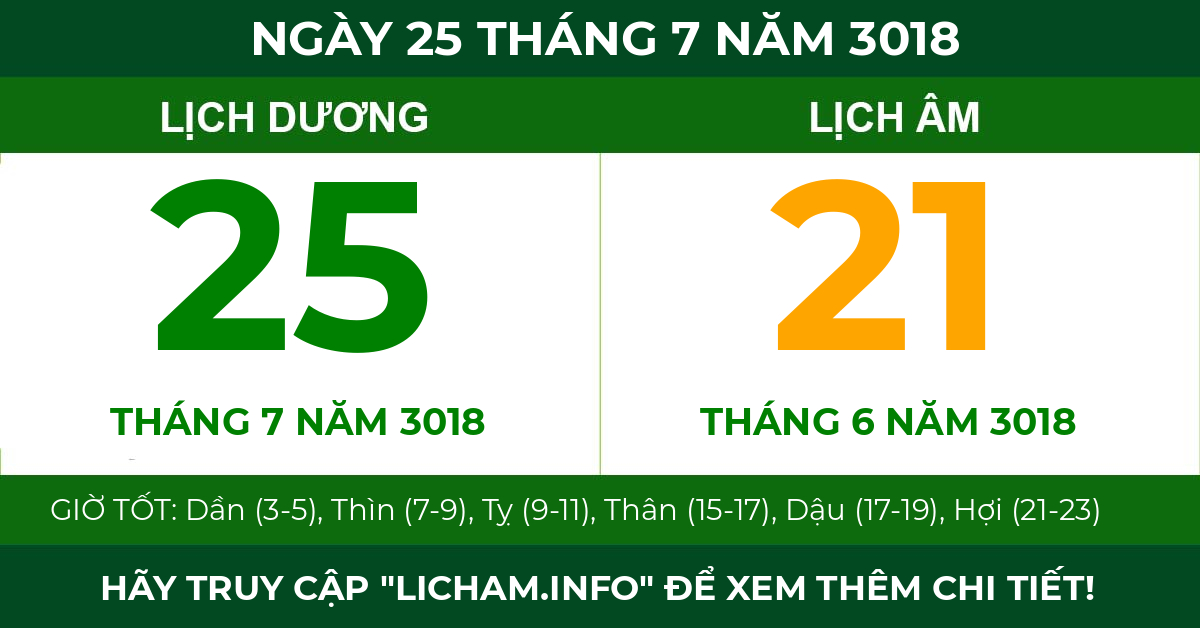 lịch âm ngày 25 tháng 7 năm 3018
