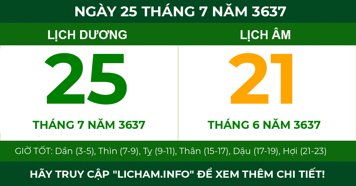 lịch âm ngày 25 tháng 7 năm 3637