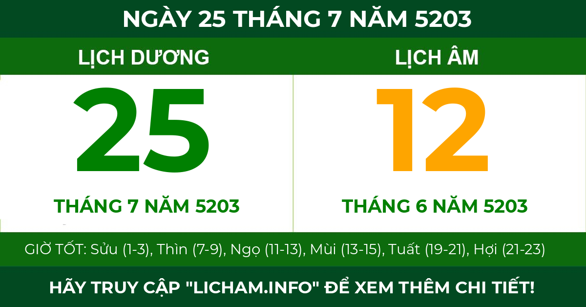 lịch âm ngày 25 tháng 7 năm 5203