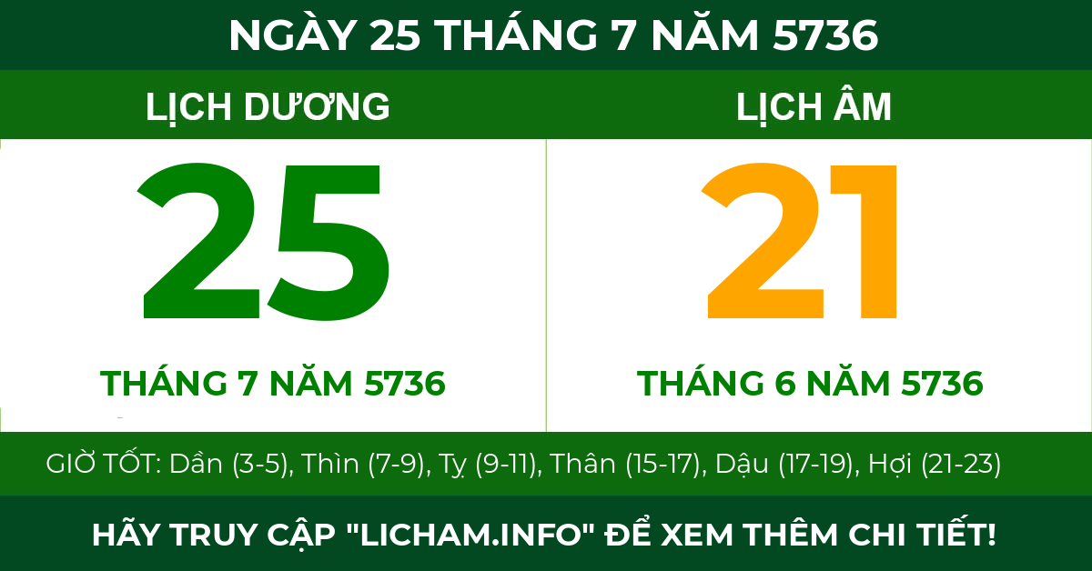 lịch âm ngày 25 tháng 7 năm 5736