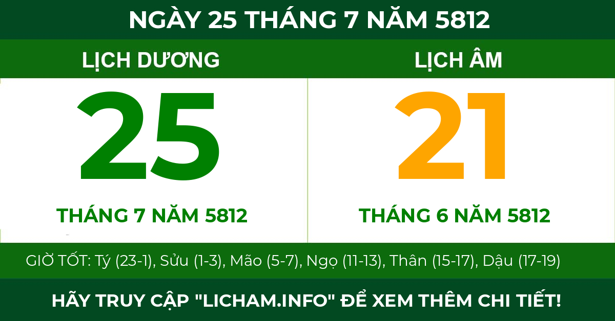 lịch âm ngày 25 tháng 7 năm 5812