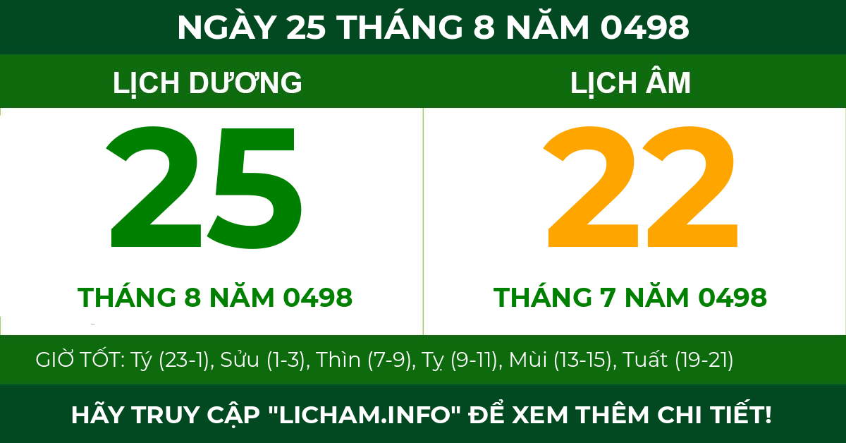 lịch âm ngày 25 tháng 8 năm 0498