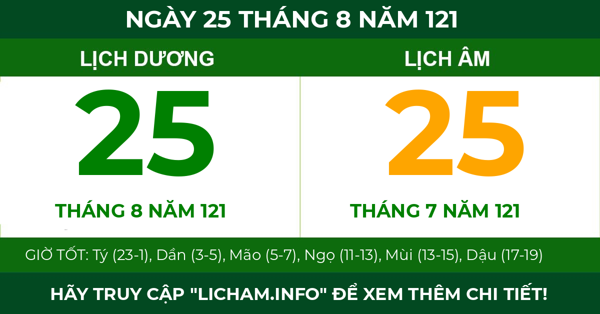 lịch âm ngày 25 tháng 8 năm 121