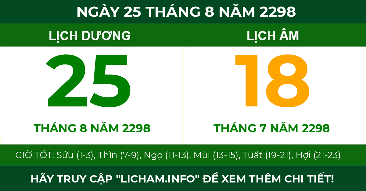lịch âm ngày 25 tháng 8 năm 2298