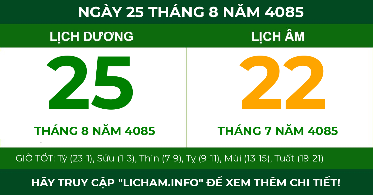 lịch âm ngày 25 tháng 8 năm 4085