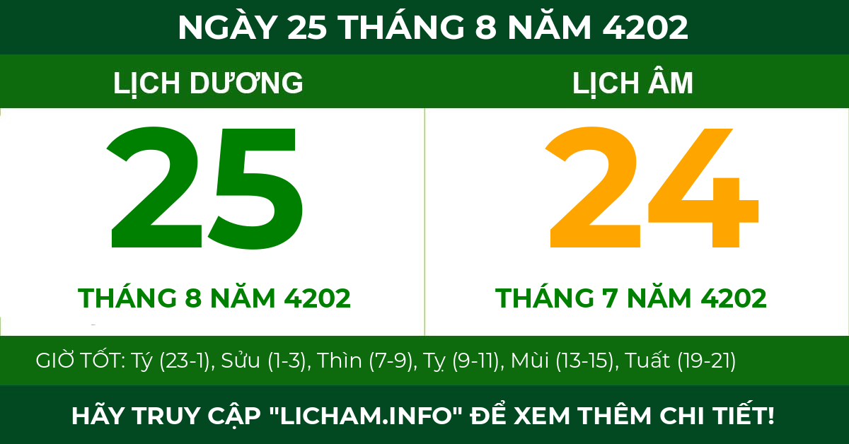 lịch âm ngày 25 tháng 8 năm 4202