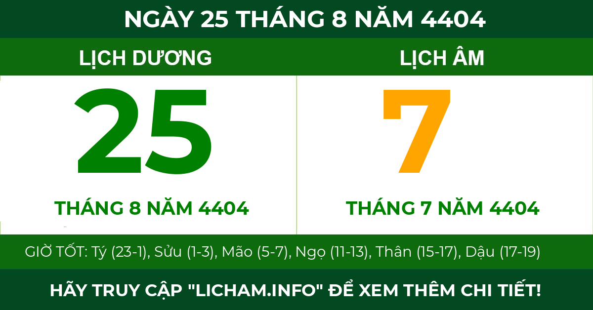 lịch âm ngày 25 tháng 8 năm 4404