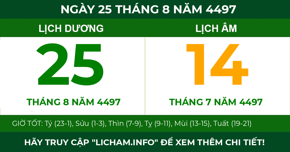 lịch âm ngày 25 tháng 8 năm 4497