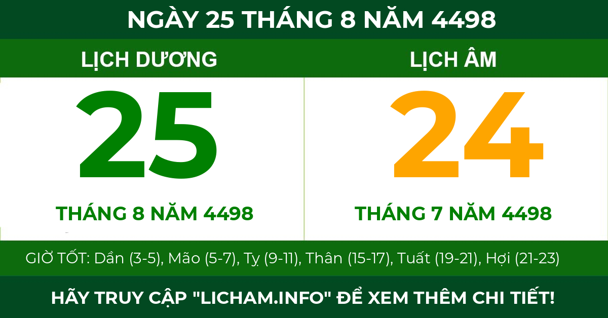 lịch âm ngày 25 tháng 8 năm 4498