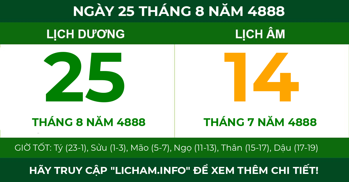 lịch âm ngày 25 tháng 8 năm 4888